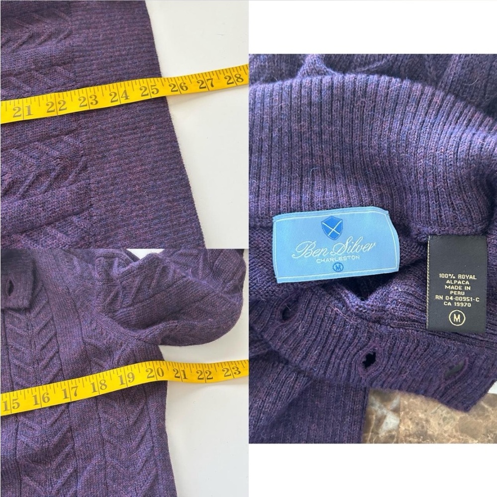 Ben Silver Charleston 100% Royal Alpaca Cable Knit Sweater Deep Purple Mens M - Picture 8 of 8